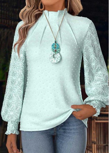 women clothes image of Mint Green Tummy Coverage Long Sleeve High Neck Blouse
