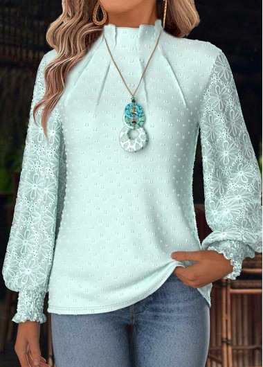 women clothes image of Mint Green Tummy Coverage Long Sleeve High Neck Blouse