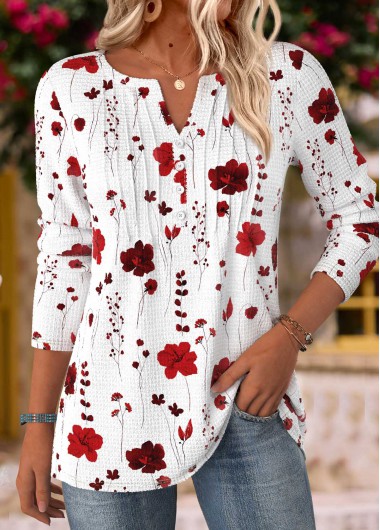 women clothes image of White Tummy Coverage Floral Print Long Sleeve T Shirt