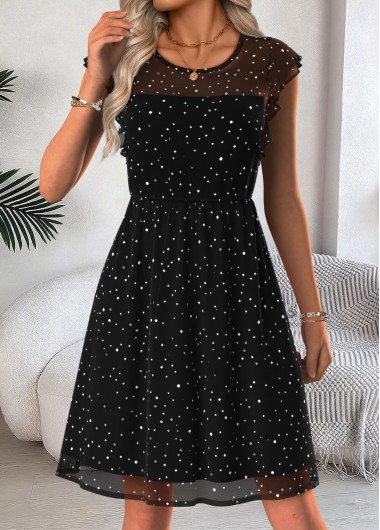 women clothes image of Black Tummy Coverage Short Sleeve Round Neck Dress