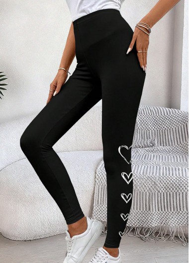 women clothes image of Black Heart Print High Waisted Ankle Length Leggings
