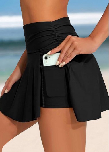 women clothes image of Wide Waistband High Waisted Black Swim Skirt