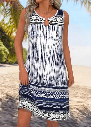 women clothes image of Multi Color Cut Out Tie Dye Print Sleeveless Dress
