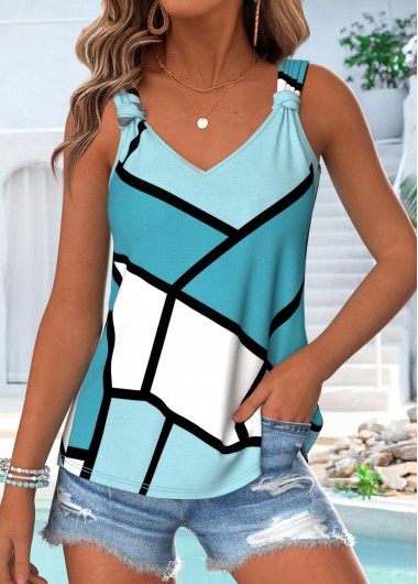 women clothes image of Cyan Tummy Coverage Geometric Print Sleeveless Camisole Top