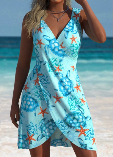 women clothes image of Tummy Coverage Marine Life Print Blue Cover Up