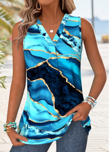women clothes image of Blue Ombre Sleeveless V Neck Tank Top