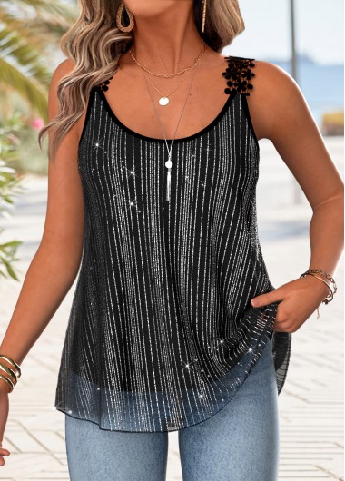 women clothes image of Black Tummy Coverage Strappy Scoop Neck Tank Top