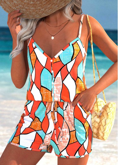 women clothes image of Coral Tummy Coverage Geometric Print Cardigan and Tank Top