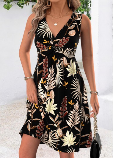women clothes image of Multi Color Tummy Coverage Floral Print Short Sleeveless Dress