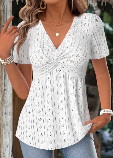 women clothes image of White Tummy Coverage Short Sleeve V Neck T Shirt