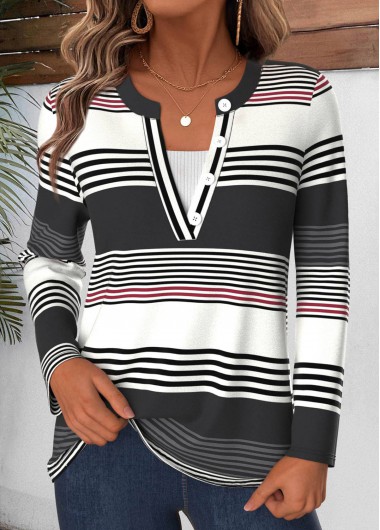 women clothes image of Multi Color Tummy Coverage Striped Long Sleeve T Shirt