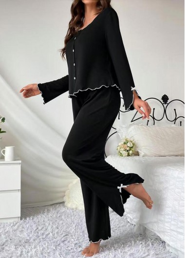 women clothes image of Black Long Sleeve Scoop Neck Lounge Top and Pants