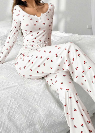women clothes image of White Ditsy Floral Print Lounge Top and Pants