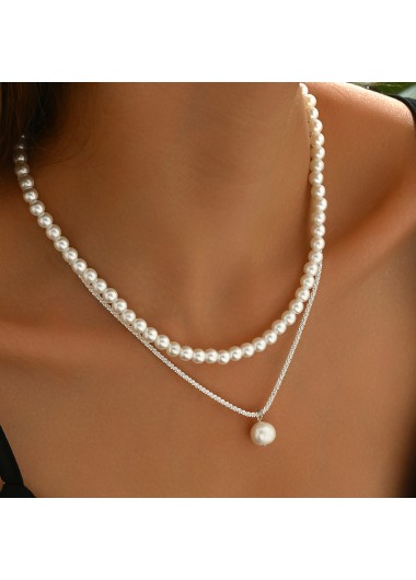 women clothes image of White Pearl Beaded Layered Design Necklace