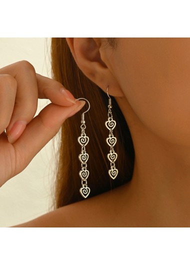 women clothes image of Silver Color Alloy Detail Heart Earrings