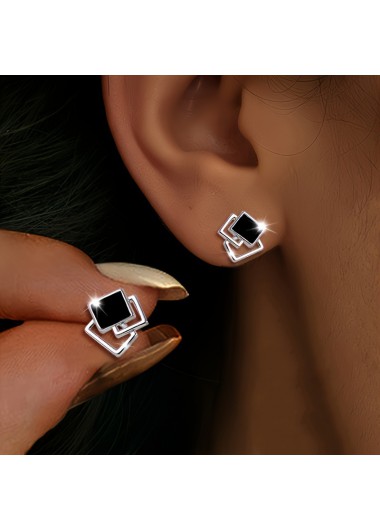 women clothes image of Black Color Square Copper Detail Earrings