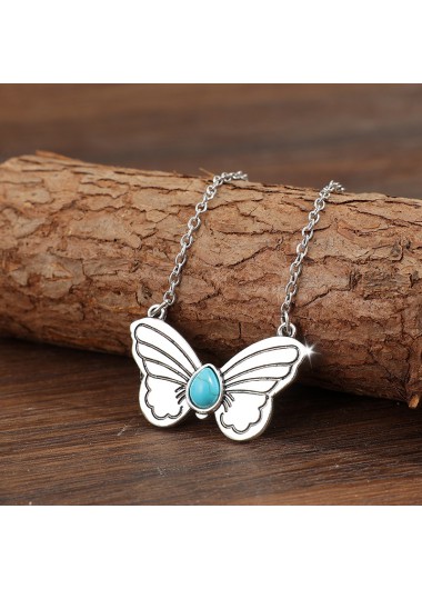 women clothes image of Silver Butterfly Turquoise Design Alloy Necklace