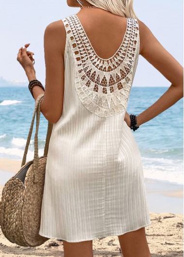 women clothes image of Beige Short Sleeveless V Neck Dress