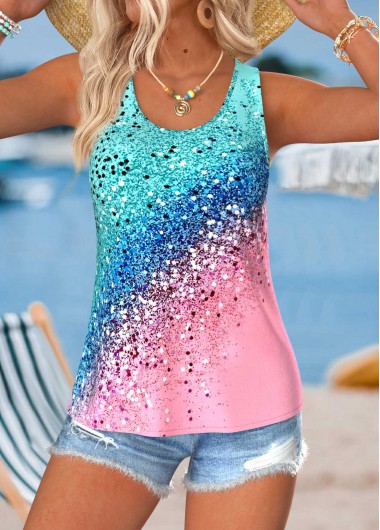 women clothes image of Multi Color Tummy Coverage Ombre Sleeveless Tank Top