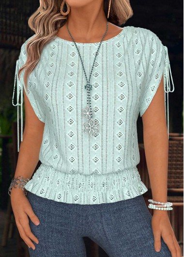 women clothes image of Mint Green Tummy Coverage Short Sleeve Round Neck Blouse