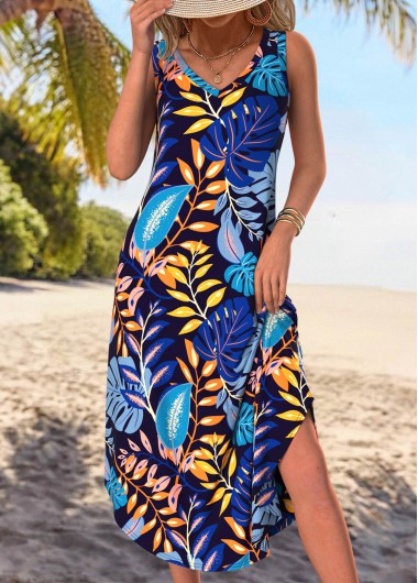 women clothes image of Multi Color Tummy Coverage Leaf Print A Line Dress