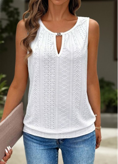 women clothes image of White Tummy Coverage Sleeveless Round Neck Tank Top