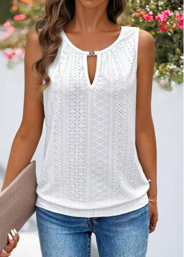 women clothes image of White Tummy Coverage Sleeveless Round Neck Tank Top