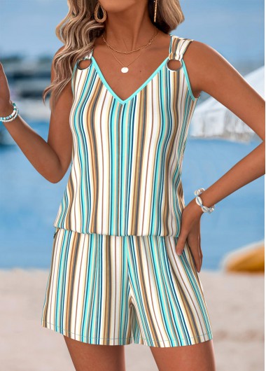women clothes image of Multi Color Tummy Coverage Striped Sleeveless Tank Top
