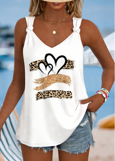 women clothes image of White Tie Leopard Strappy V Neck Tank Top