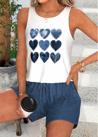 women clothes image of Denim Blue Geometric Print Sleeveless Round Neck Tank Top