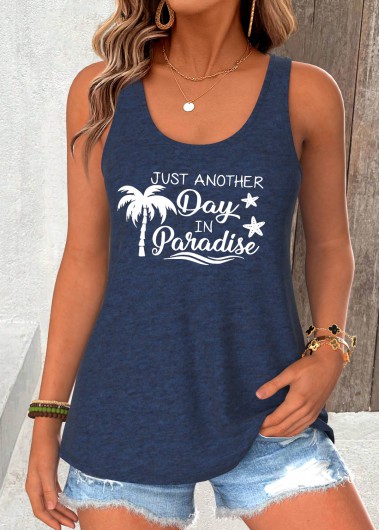 women clothes image of Navy Slogan Print Sleeveless Scoop Neck Tank Top