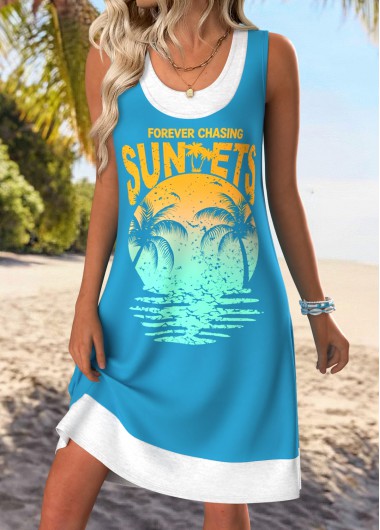 women clothes image of Cyan Tummy Coverage Letter Print Sleeveless Scoop Neck Dress