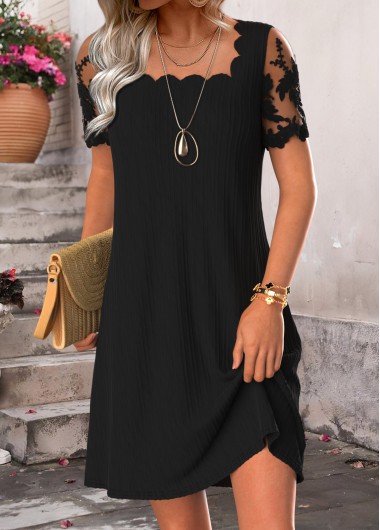 women clothes image of Black Tummy Coverage Short Square Neck Dress