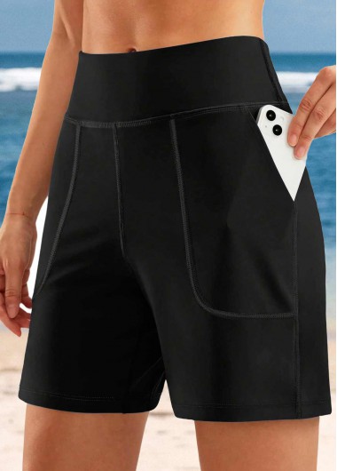 women clothes image of High Waisted Pocket Black Swim Shorts