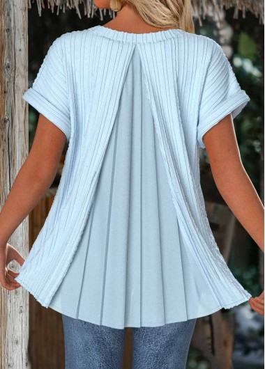 women clothes image of Light Blue Insert Short Sleeve V Neck Blouse