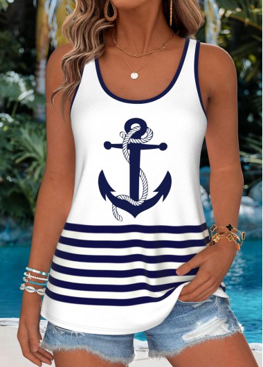 women clothes image of White Striped Sleeveless Scoop Neck Tank Top