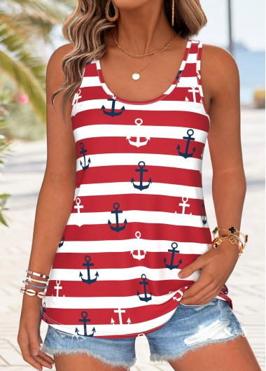 women clothes image of Multi Color Striped Sleeveless Scoop Neck Tank Top