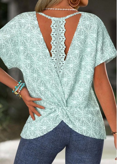 women clothes image of Mint Green Twist Short Sleeve Round Neck T Shirt