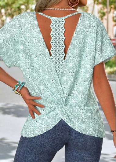 women clothes image of Mint Green Twist Short Sleeve Round Neck T Shirt