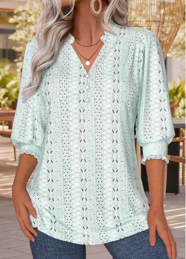 women clothes image of Light Blue Tummy Coverage 3/4 Sleeve T Shirt