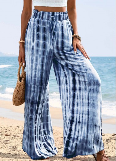 women clothes image of Blue Soft Tie Dye Print Wide Leg Pants