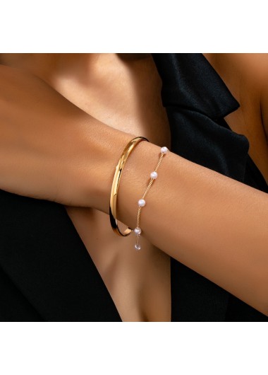 women clothes image of Golden Iron Layered Design Pearl Bangle