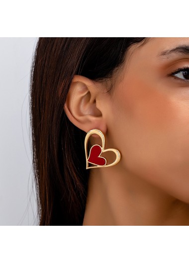 women clothes image of Red Heart Design Hollow Alloy Earrings