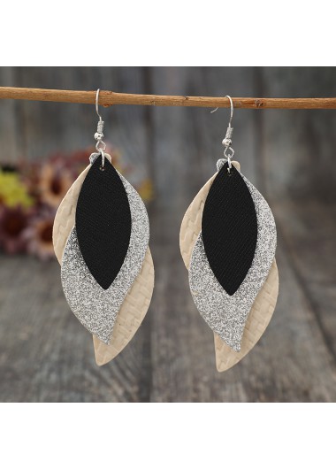 women clothes image of Beige Leaf Faux Leather Patchwork Earrings