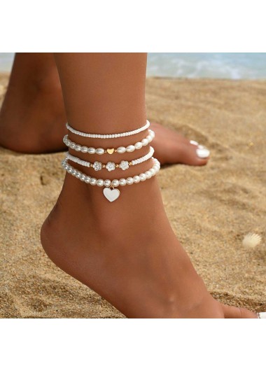 women clothes image of White Color Heart Polyresin Detail Anklets