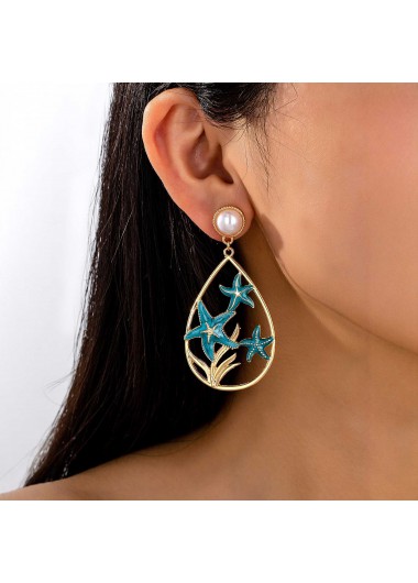women clothes image of Blue Color Droplet Alloy Detail Earrings