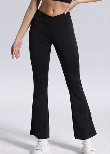 women clothes image of Black Flare Leg Elastic Waist High Waisted Leggings