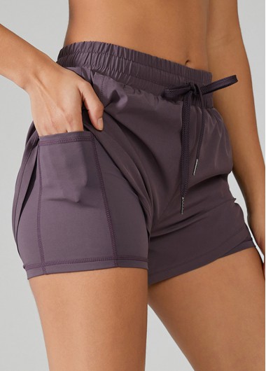 women clothes image of Dusty Purple Breathable Skinny Elastic Waist Fitted Sports Shorts