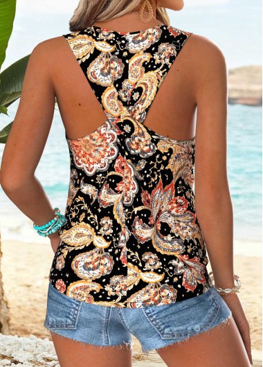 women clothes image of Black Tribal Print Sleeveless Round Neck Tank Top