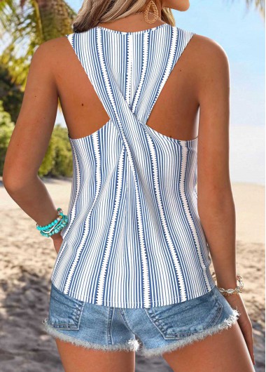 women clothes image of Light Blue Geometric Print Sleeveless Round Neck Tank Top